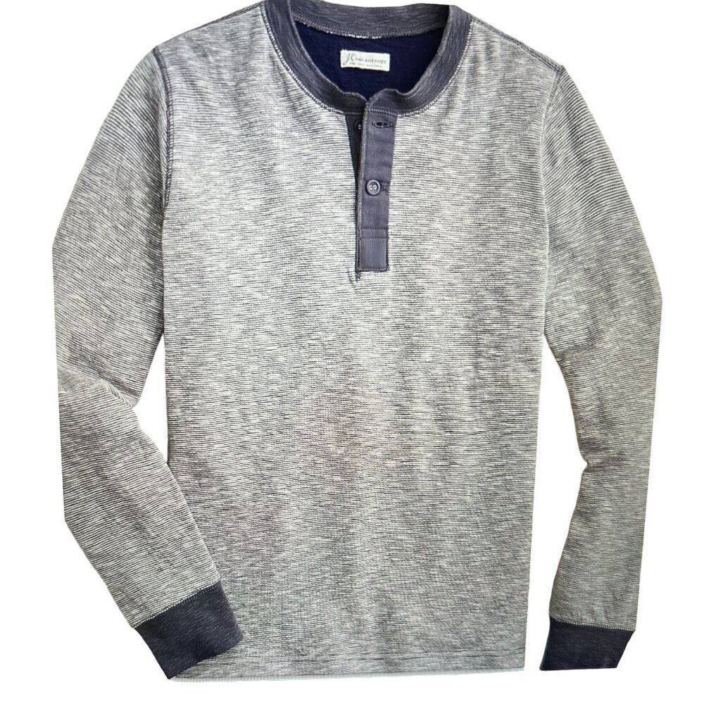 J.CREW Henley Double-knit Blue White Pinstripe Cotton Blend Long Sleeves Size Me